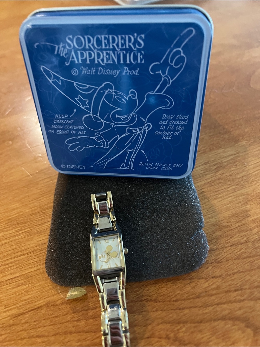 Disney Gold-Tone Link Men's Watch with Blue Sorcerer Tin